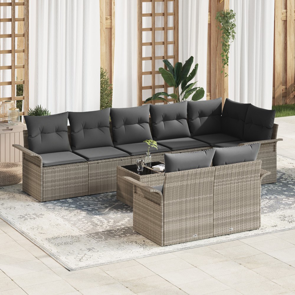 vidaXL Trädgårdsoffset med kudde med lagring 9 pcs Ljusgrå Poly rattan
