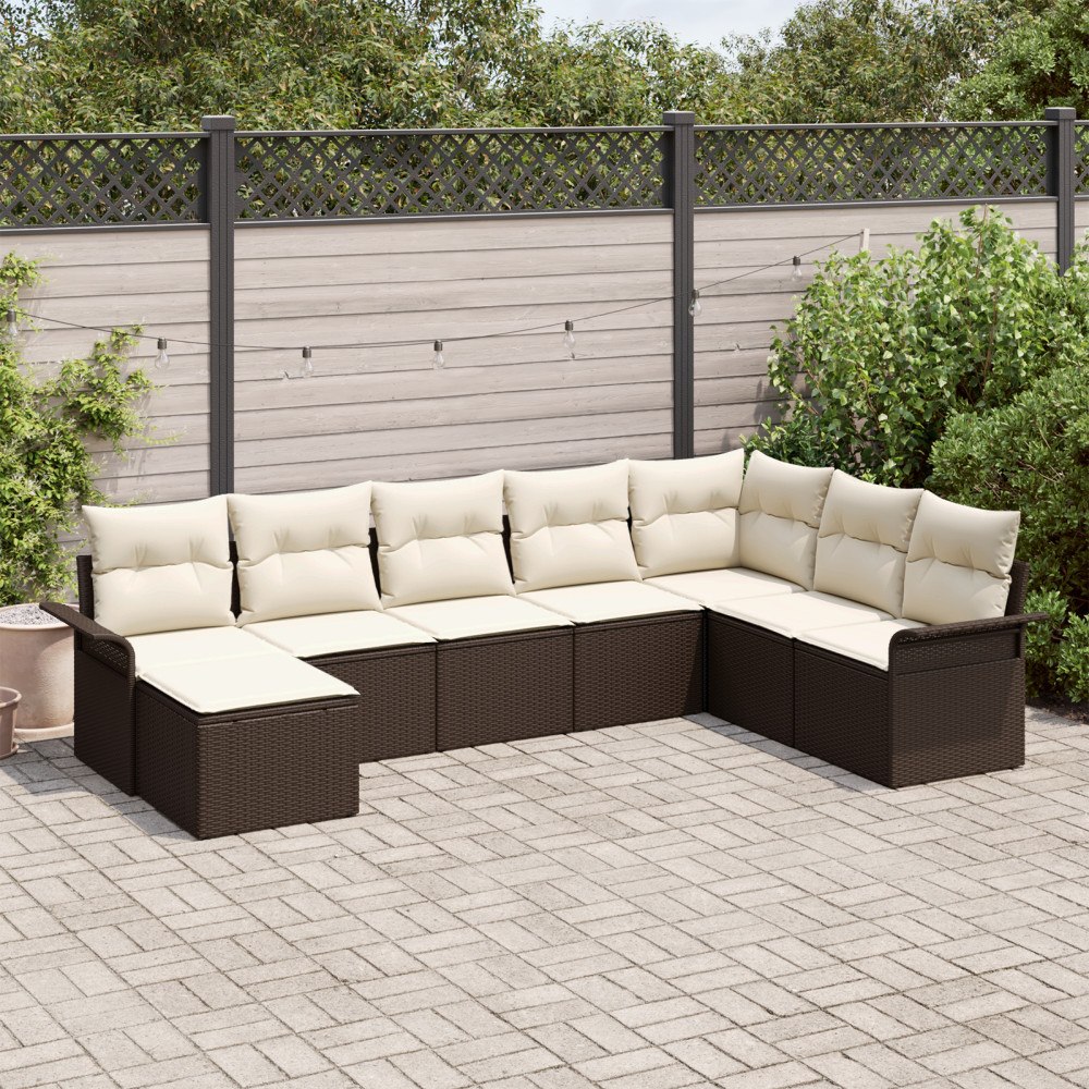 vidaXL Trädgårdsoffset med kudde med lagring 8 pcs Brun Poly rattan