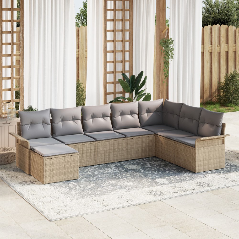 vidaXL Trädgårdsoffset med kudde med lagring 8 pcs Beige Poly rattan