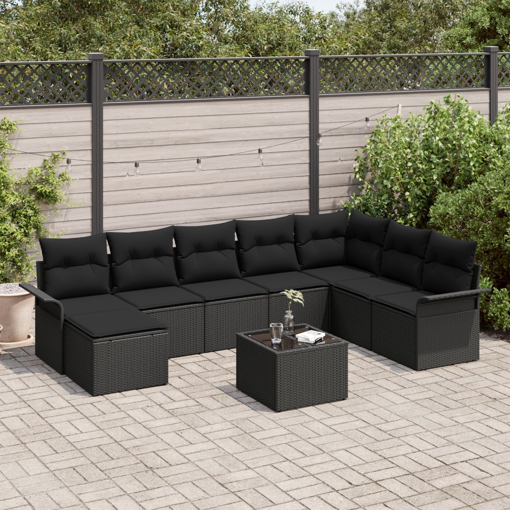 vidaXL Trädgårdsoffset med kudde med lagring 9 pcs Beige Poly rattan