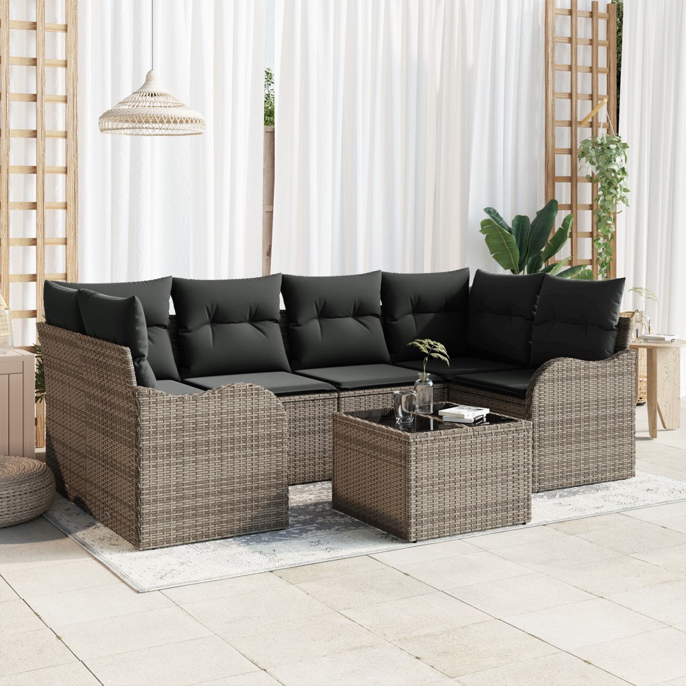 vidaXL Trädgårdsoffset med kudde med lagring 7 pcs Grå 55 x 55 x 37 cm
