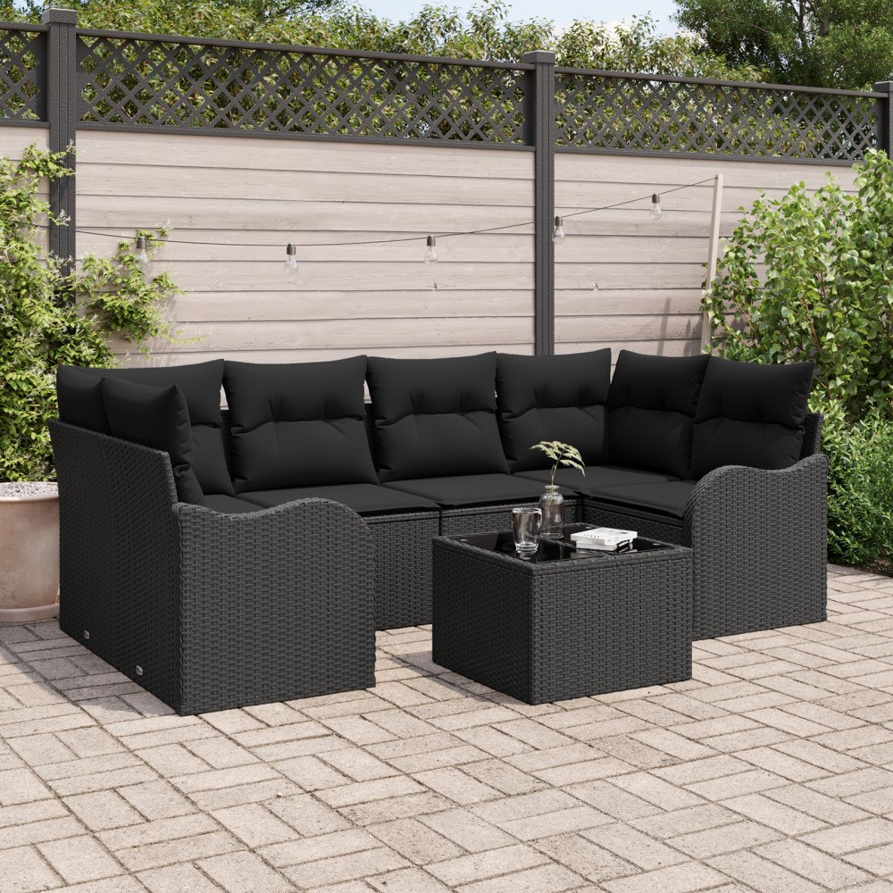 vidaXL Trädgårdsoffset med kudde med kudde 7 pcs Svart 55 x 55 x 37 cm