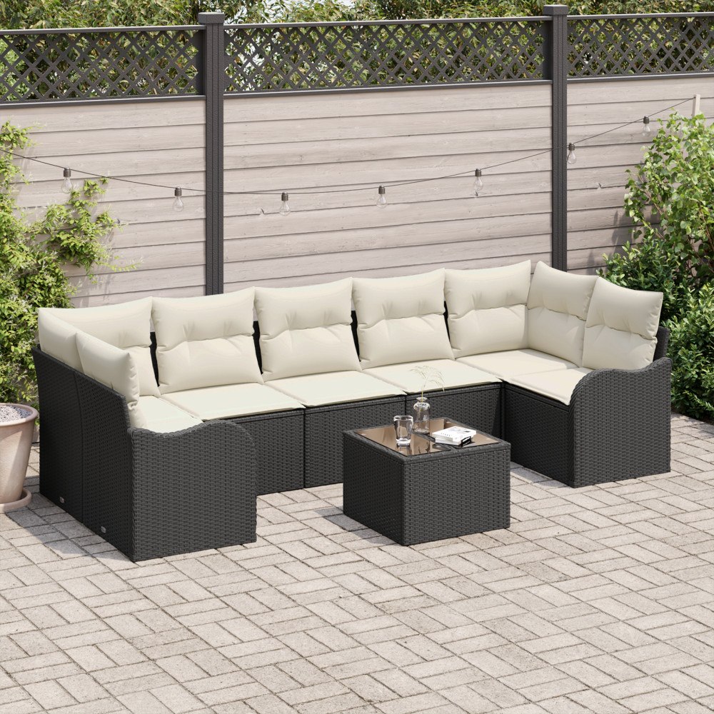 vidaXL Trädgårdsoffset med kudde 8 pcs Svart och kräm 55 x 55 x 37 cm