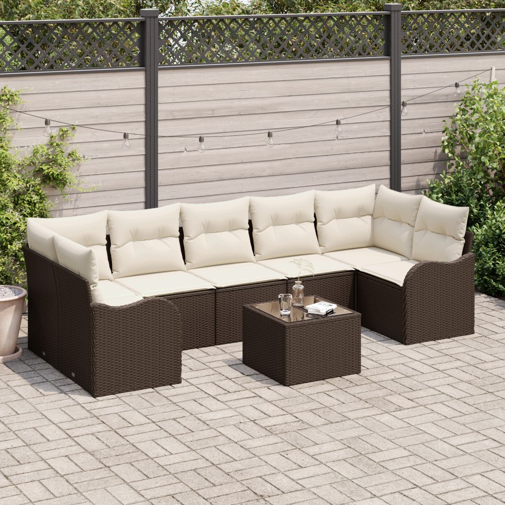 vidaXL Trädgårdsoffset med kudde 8 pcs Brun och Kräm 55 x 55 x 37 cm