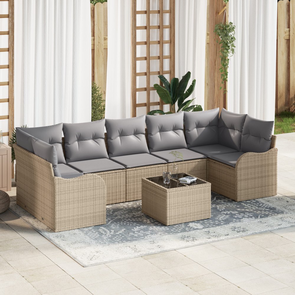 vidaXL Trädgårdsoffset med kudde 8 pcs Beige och Grå 55 x 55 x 37 cm