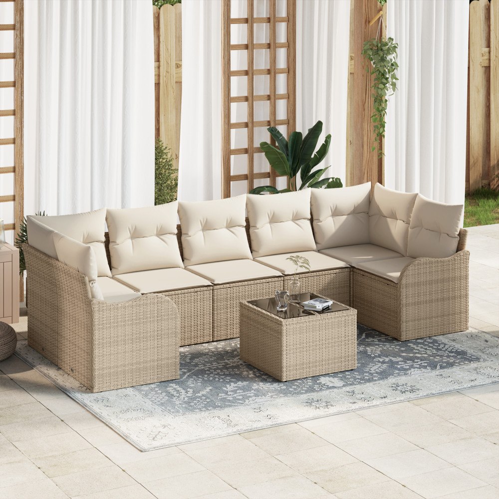 vidaXL Trädgårdsoffset 8 pcs Beige och gräddfärgad 55 x 55 x 37 cm
