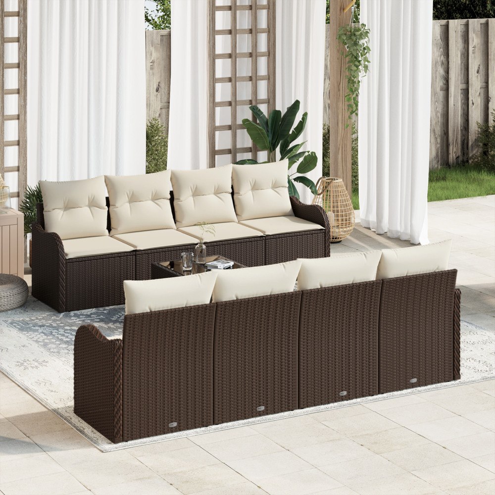 vidaXL Trädgårdsoffset med kudde 9 pcs Brun och Kräm 55 x 55 x 37 cm