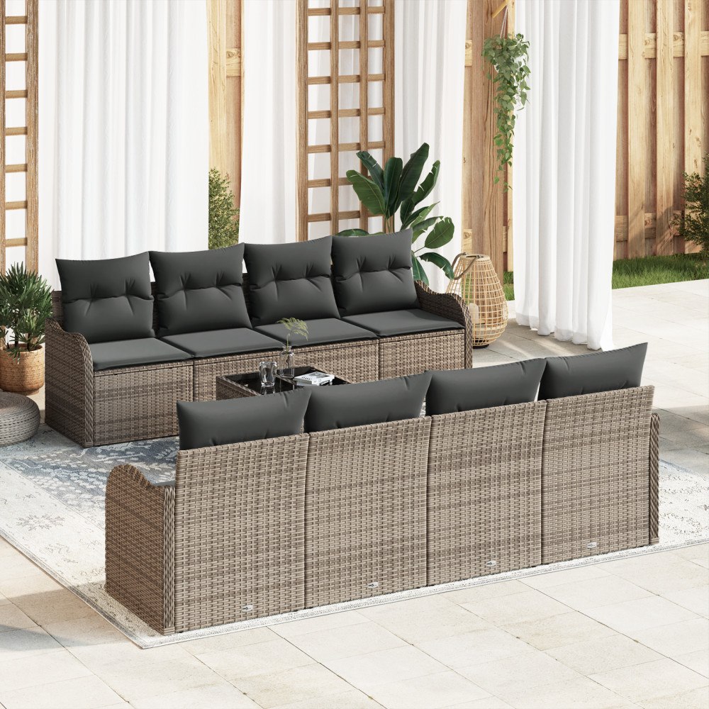 vidaXL Trädgårdsoffset med kudde med lagring 9 pcs Grå 55 x 55 x 37 cm