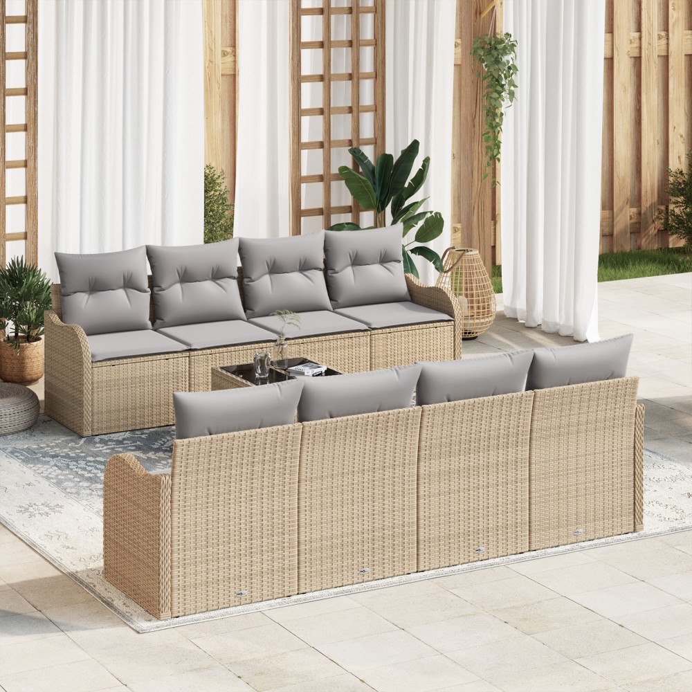 vidaXL Trädgårdsoffset med kudde 9 pcs Beige och Grå 55 x 55 x 37 cm