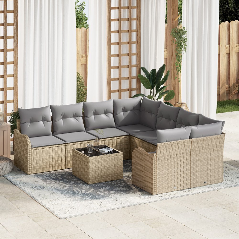 vidaXL Trädgårdsoffset med kudde 9 pcs Beige och Grå 55 x 55 x 37 cm