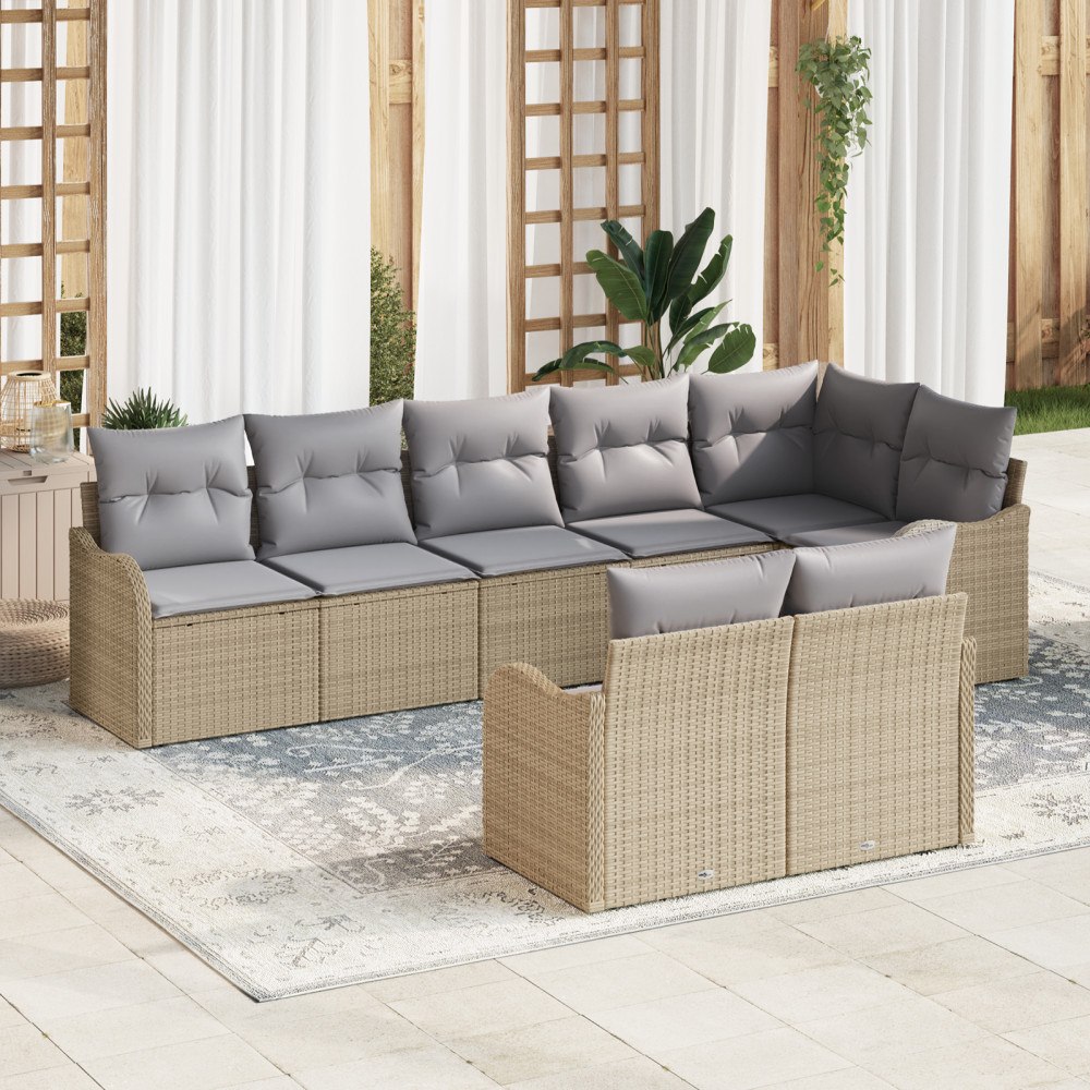 vidaXL Trädgårdsoffset med kudde 8 pcs beige och ljusgrå Poly rattan