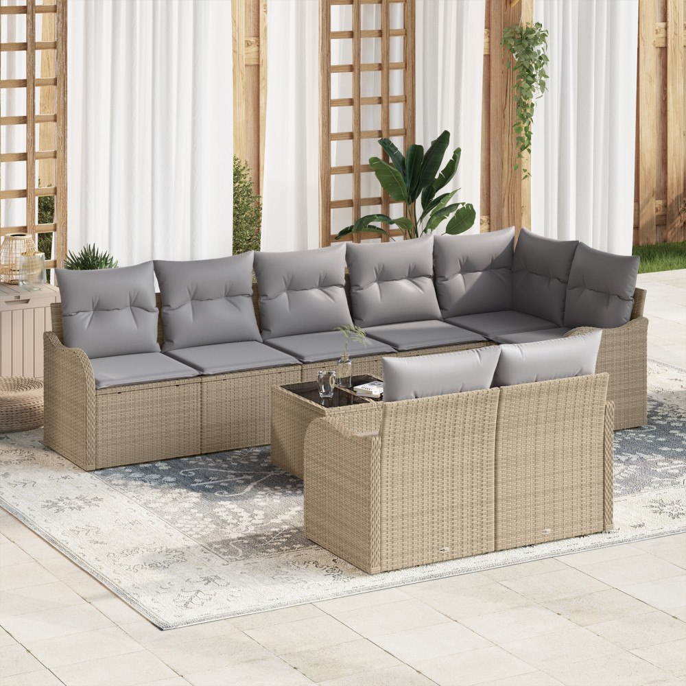 vidaXL Trädgårdsoffset med kudde 9 pcs beige och ljusgrå Poly rattan