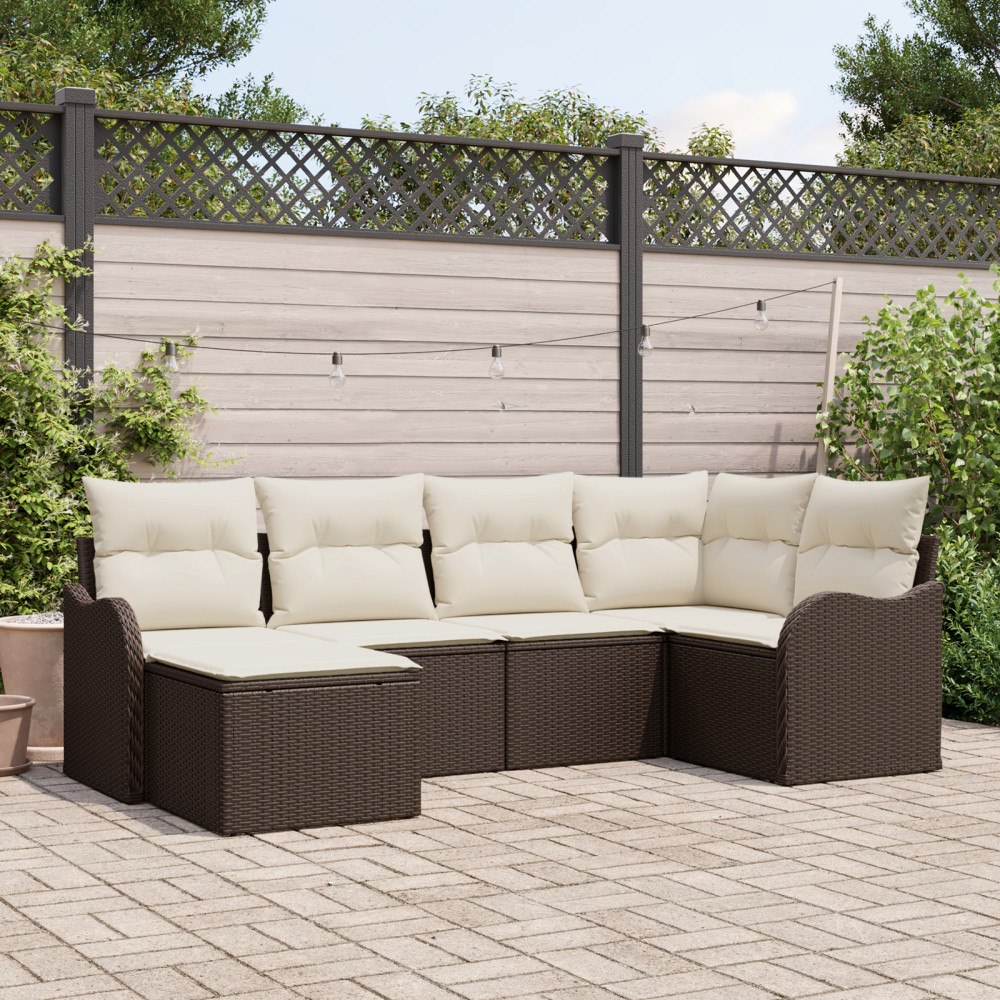 vidaXL Trädgårdsoffset med kudde 6 pcs Brun och vit Poly rattan