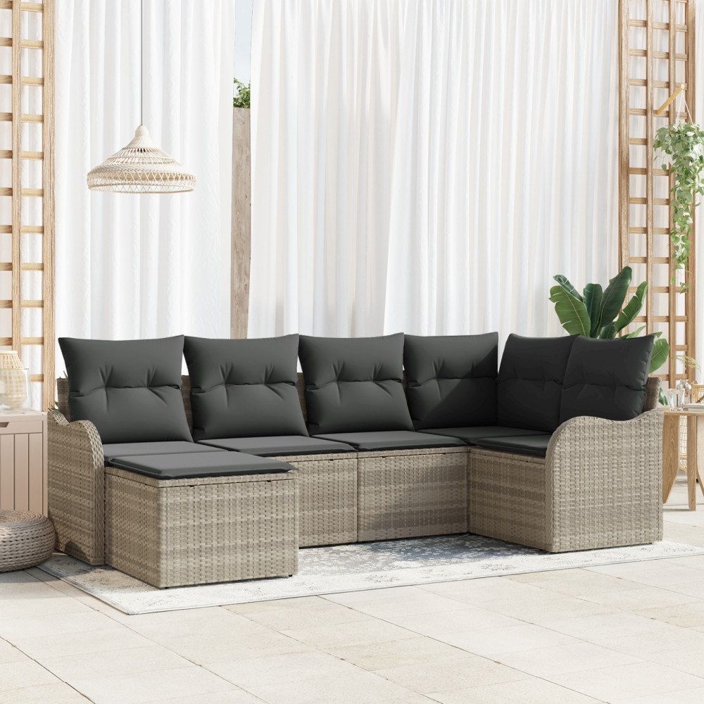 vidaXL Trädgårdsoffset med kudde 6 pcs Ljusgrå Poly rattan