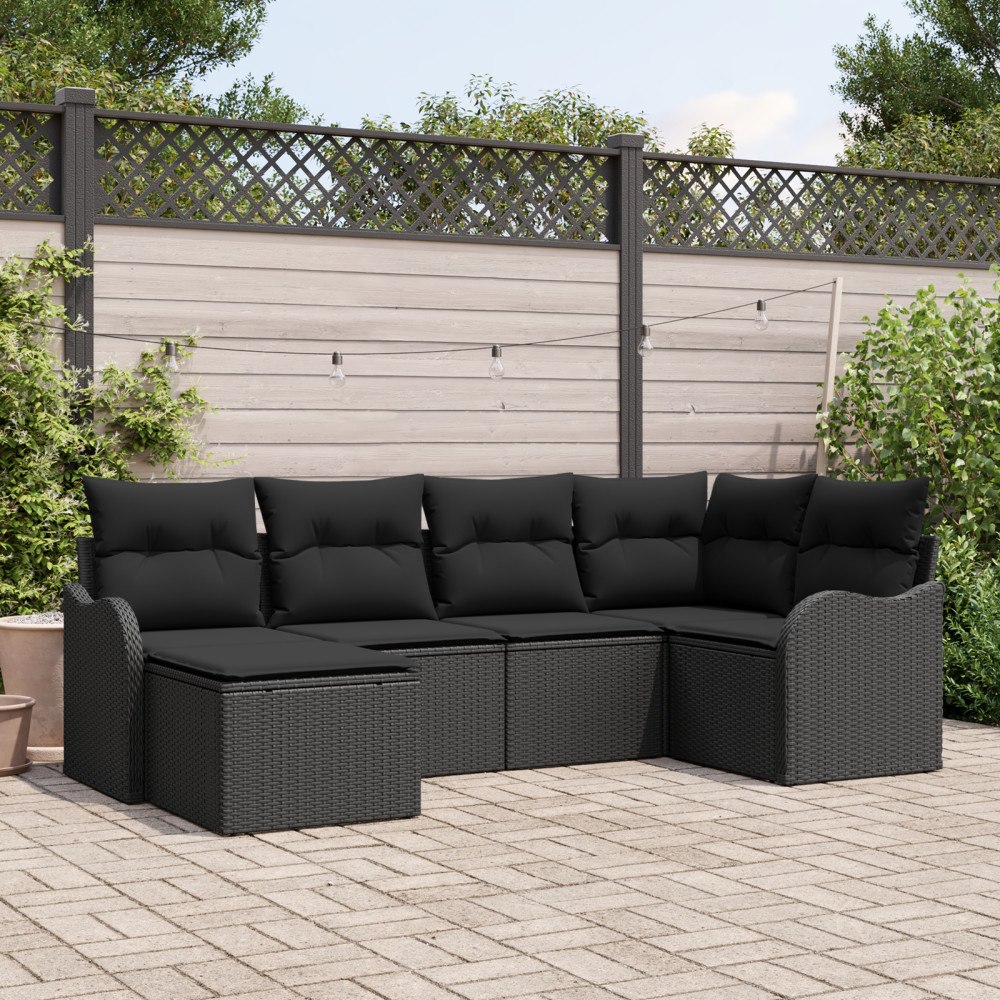 vidaXL Trädgårdsoffset med kudde 6 pcs Svart Poly rattan