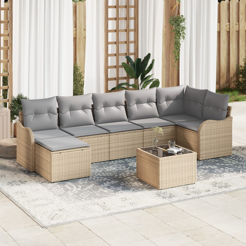 vidaXL Trädgårdsoffset med kudde 8 pcs beige och ljusgrå Poly rattan
