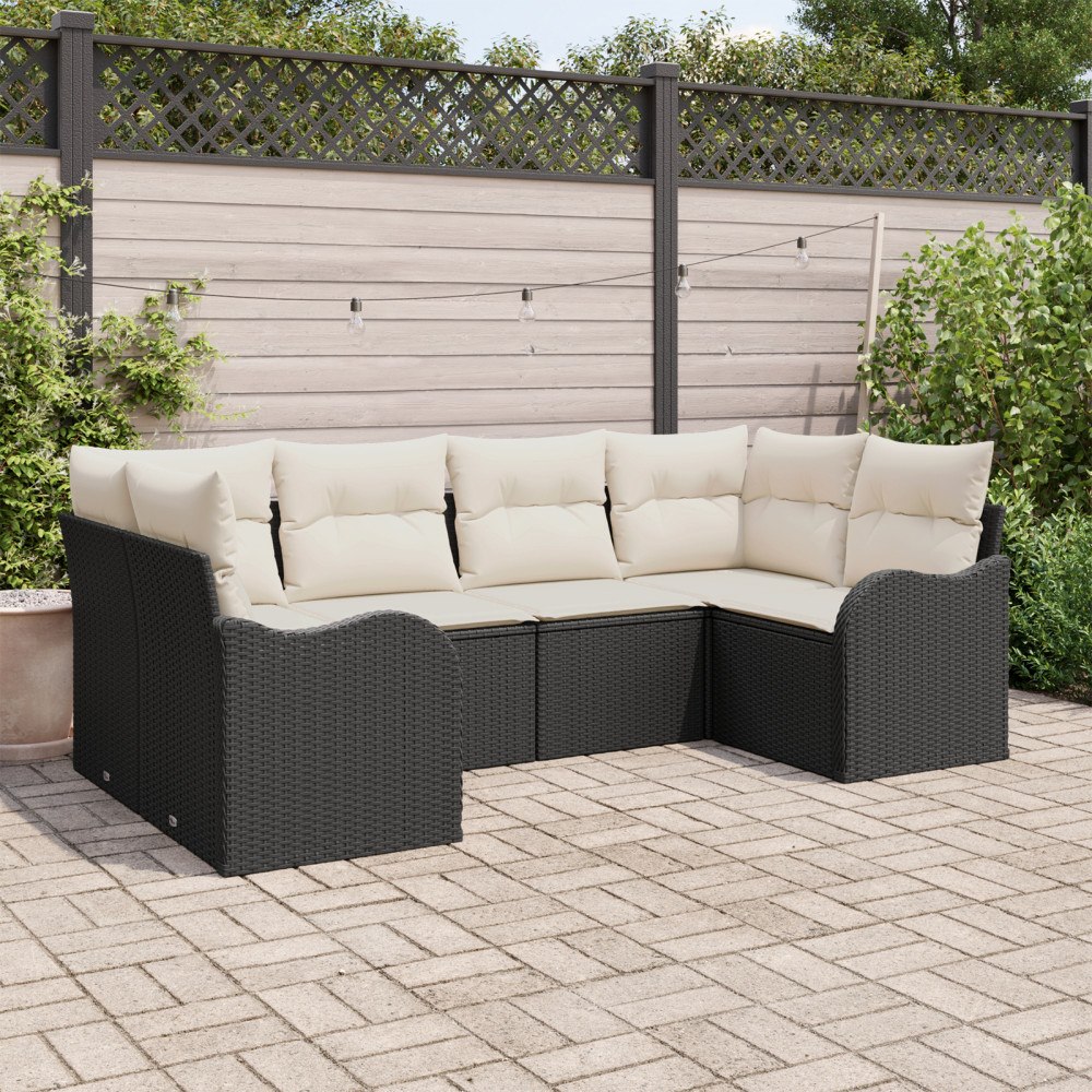 vidaXL Trädgårdsoffset med kudde 6 pcs Svart och vit Poly rattan
