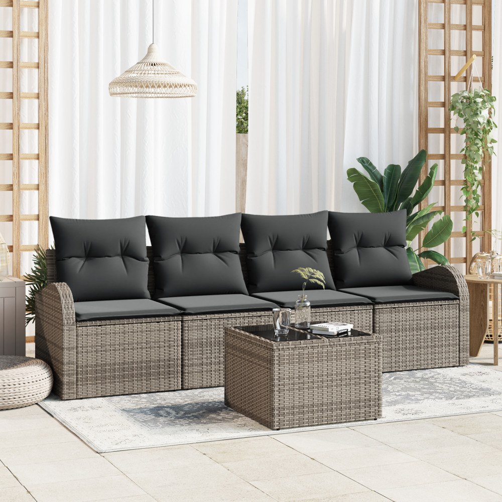 vidaXL Trädgårdsoffset med kudde med lagring 5 pcs Grå 55 x 55 x 37 cm