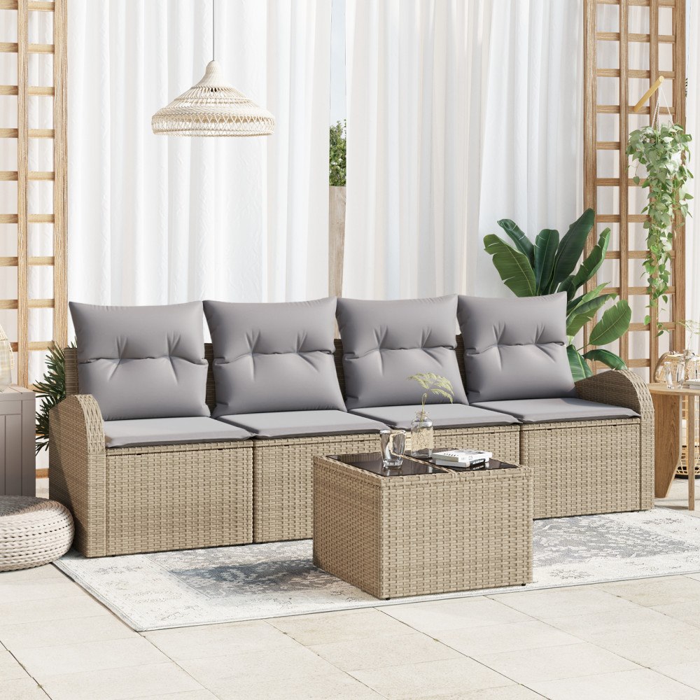 vidaXL Trädgårdsoffset med kudde 5 pcs Beige och Grå 55 x 55 x 37 cm
