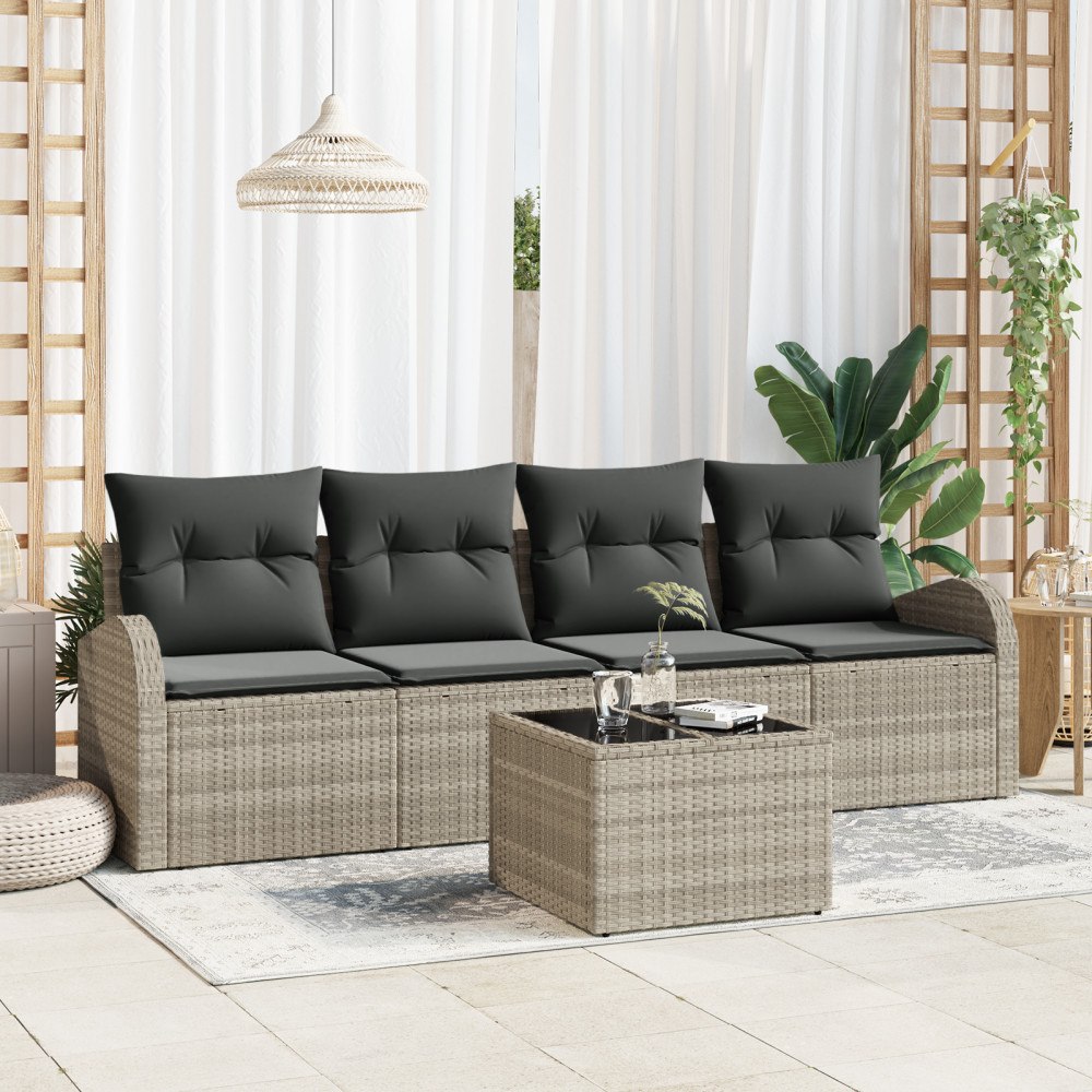 vidaXL Trädgårdsoffset 5 pcs Ljusgrå och mörkgrå 55 x 55 x 37 cm