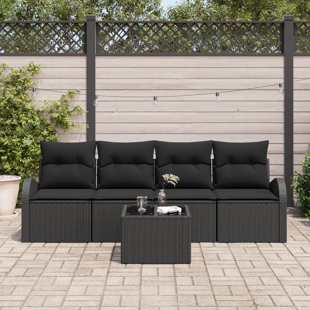 vidaXL Trädgårdsoffset med kudde med kudde 5 pcs Svart 55 x 55 x 37 cm