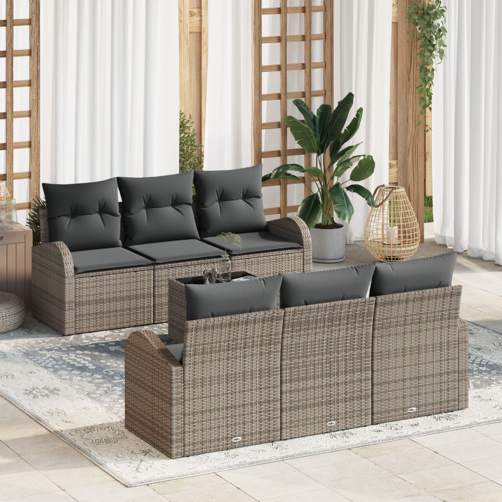 vidaXL Trädgårdsoffset med kudde med lagring 7 pcs Grå 55 x 55 x 37 cm