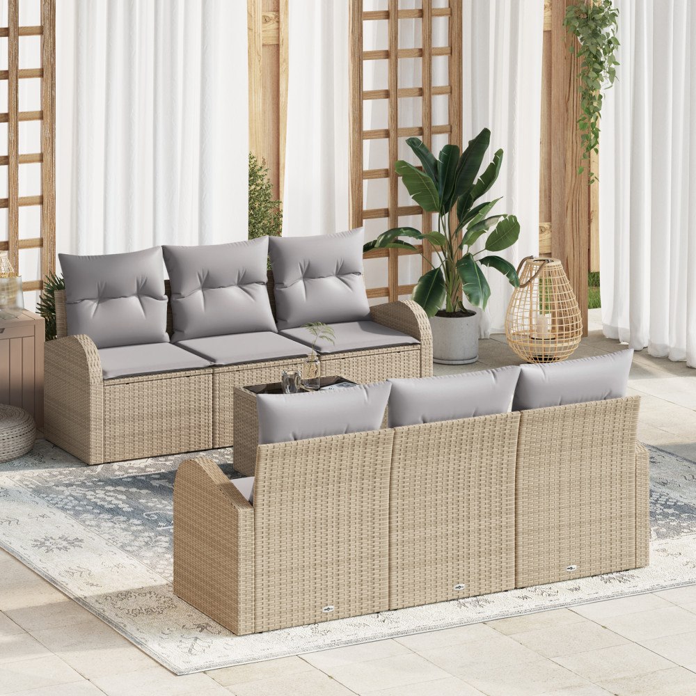 vidaXL Trädgårdsoffset med kudde 7 pcs Beige och Grå 55 x 55 x 37 cm