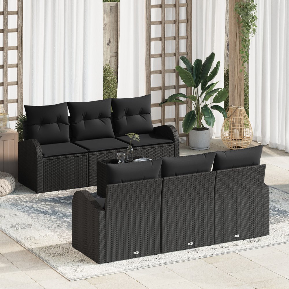 vidaXL Trädgårdsoffset med kudde med kudde 7 pcs Svart 55 x 55 x 37 cm