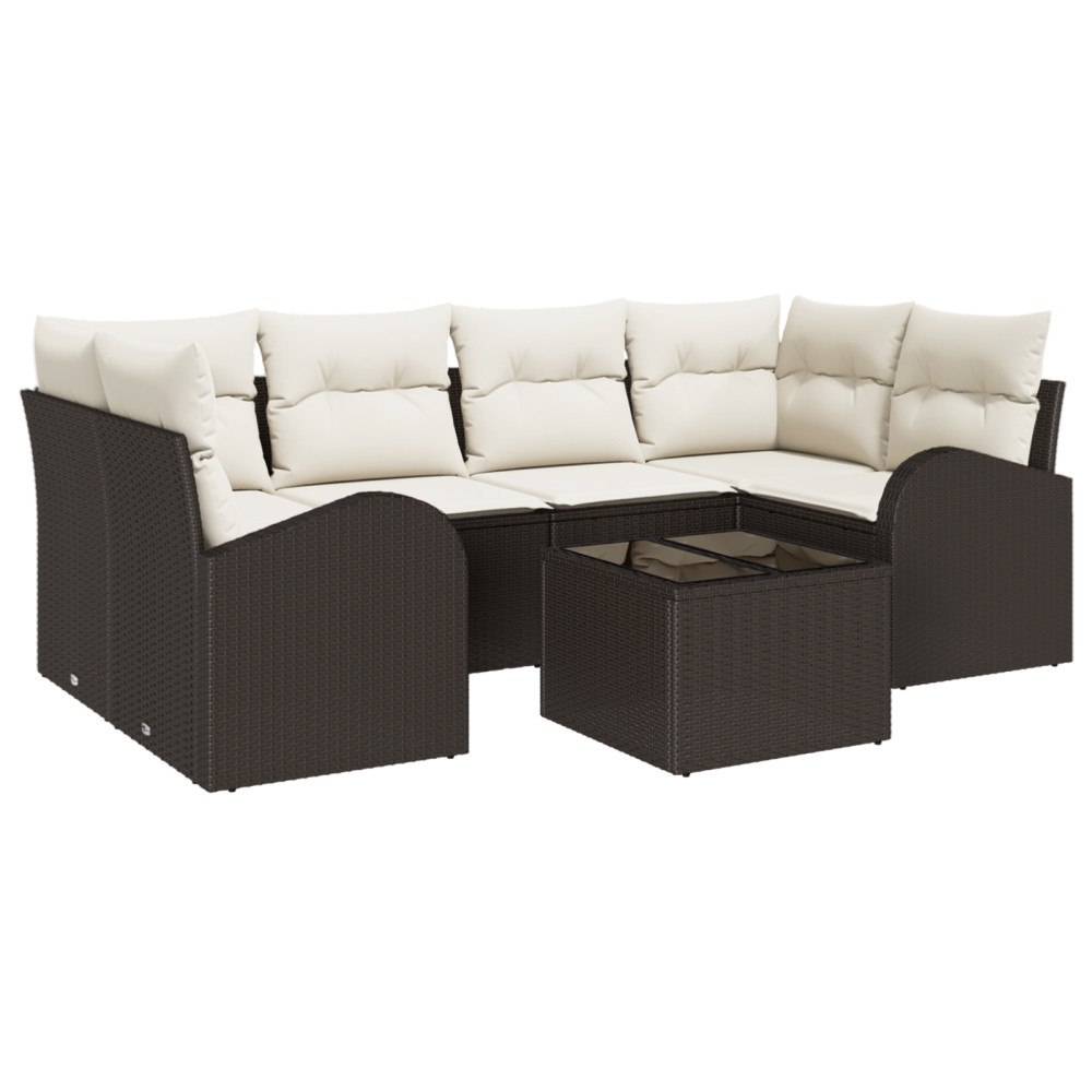 vidaXL Trädgårdsoffset med kudde 7 pcs Brun och Kräm 55 x 55 x 37 cm