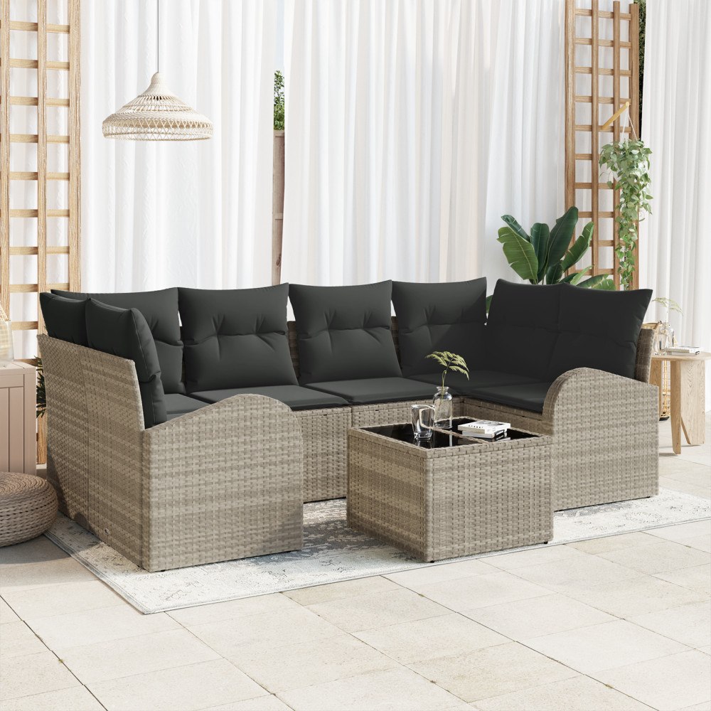 vidaXL Trädgårdsoffset 7 pcs Ljusgrå och mörkgrå 55 x 55 x 37 cm