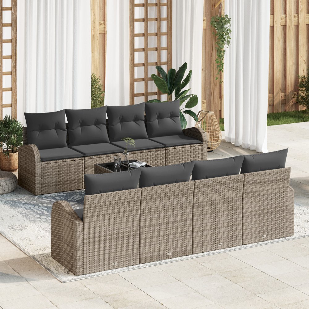 vidaXL Trädgårdsoffset med kudde med lagring 9 pcs Grå 55 x 55 x 37 cm