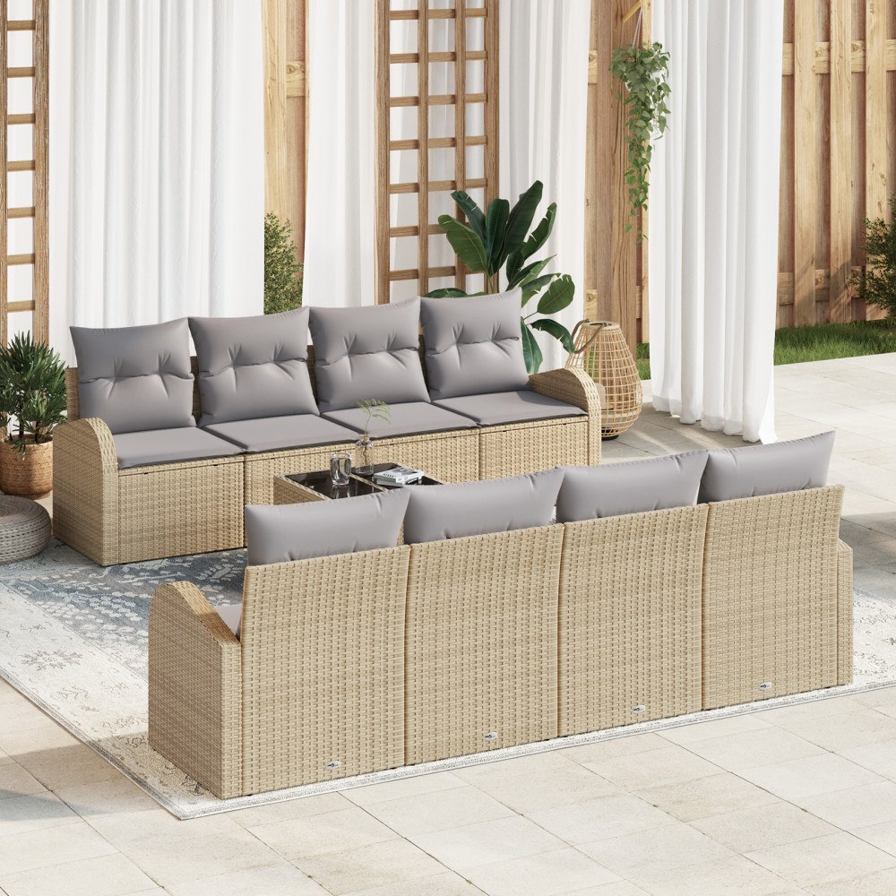 vidaXL Trädgårdsoffset med kudde 9 pcs Beige och Grå 55 x 55 x 37 cm