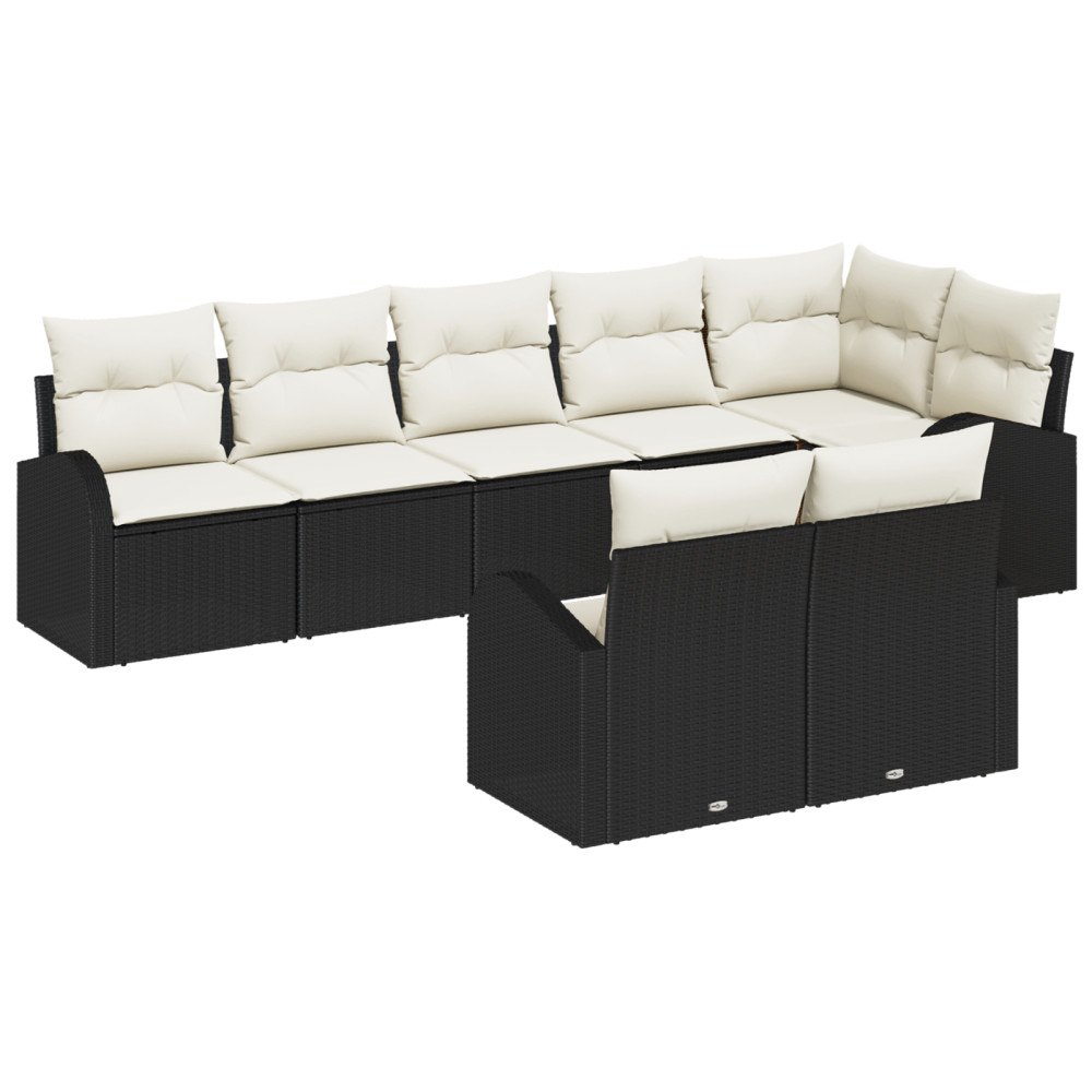 vidaXL Trädgårdsoffset med kudde 8 pcs Svart och vit Poly rattan