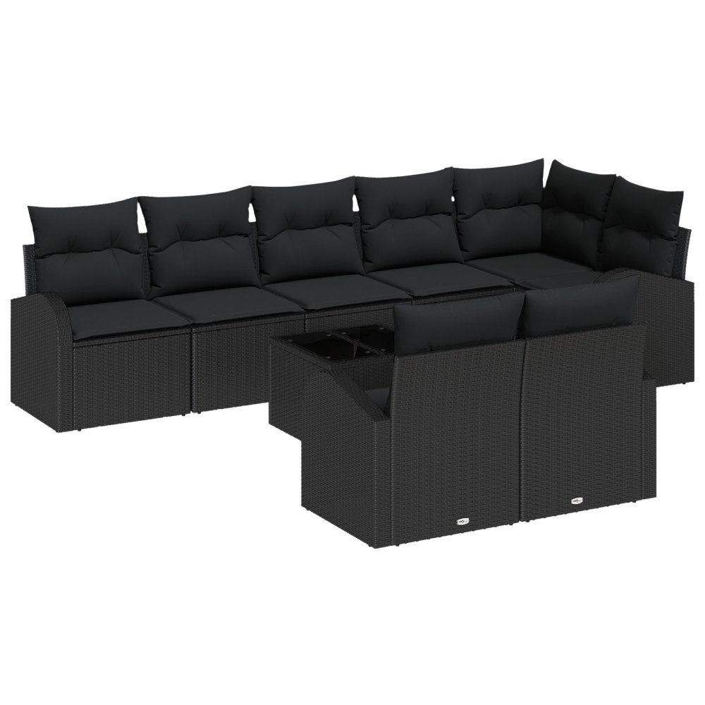 vidaXL Trädgårdsoffset med kudde 9 pcs Svart Poly rattan