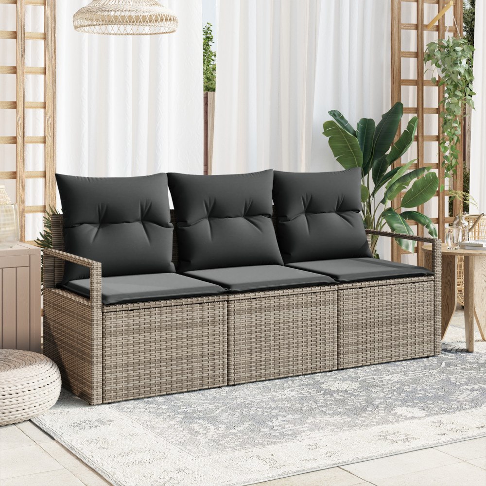 vidaXL Trädgårdsoffset 3 pcs Grå Poly Rattan, Pulverlackerat Stål