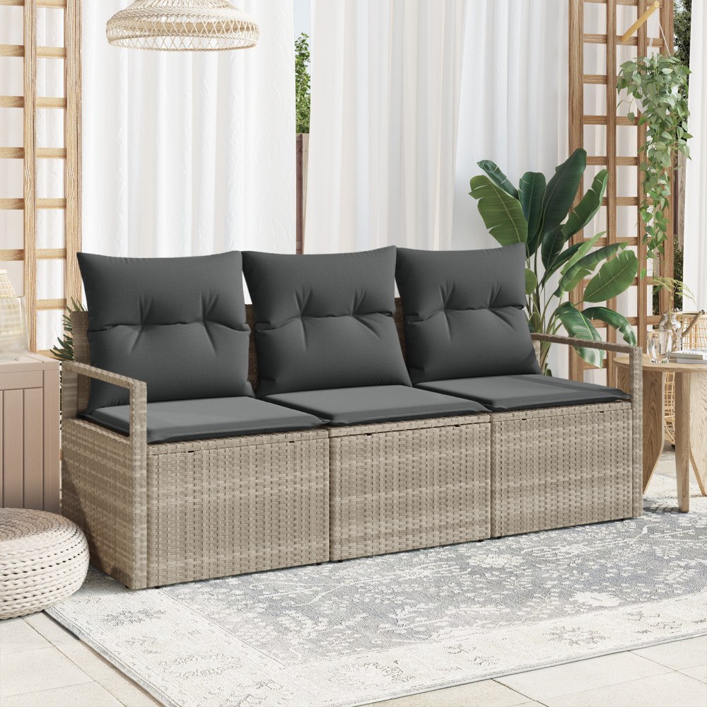 vidaXL Trädgårdsoffset 3 pcs Ljusgrå Poly Rattan, Pulverlackerat Stål