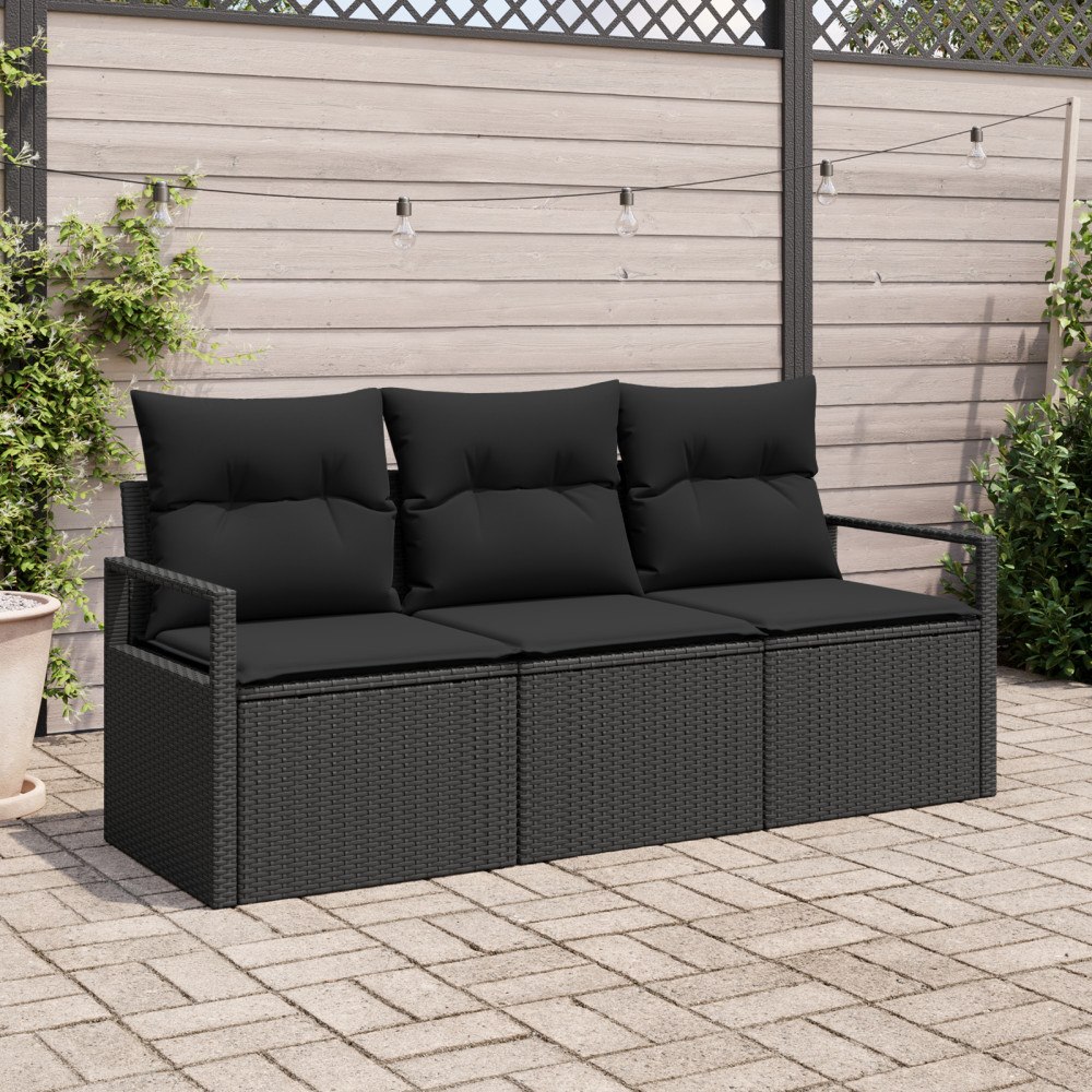 vidaXL Trädgårdsoffset 3 pcs Svart Poly Rattan, Pulverlackerat Stål