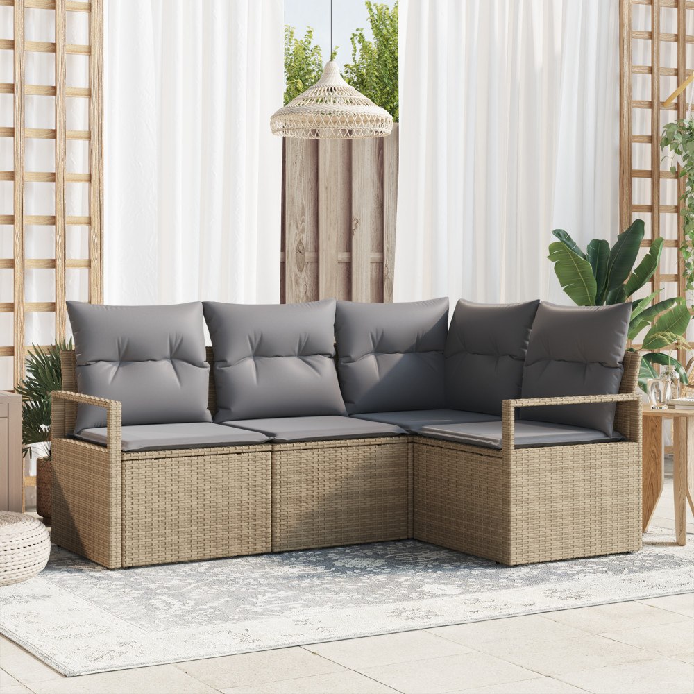vidaXL Trädgårdsoffset med kudde med lagring 4 pcs Beige och Ljusgrå