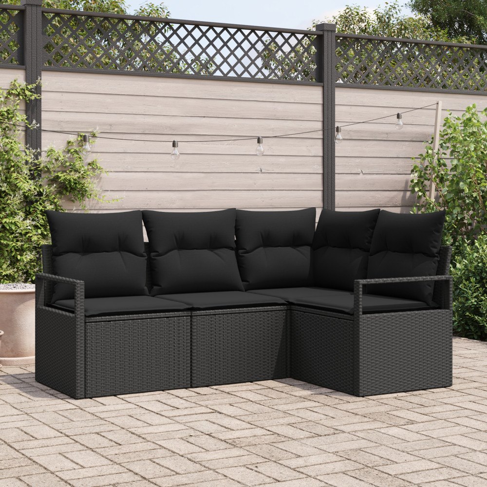 vidaXL Trädgårdsoffset 4 pcs Svart Poly Rattan och Pulverlackerad Stål