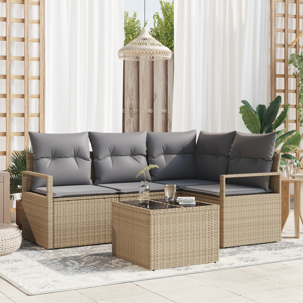 vidaXL Trädgårdsoffset med kudde med lagring 5 pcs Beige och Ljusgrå