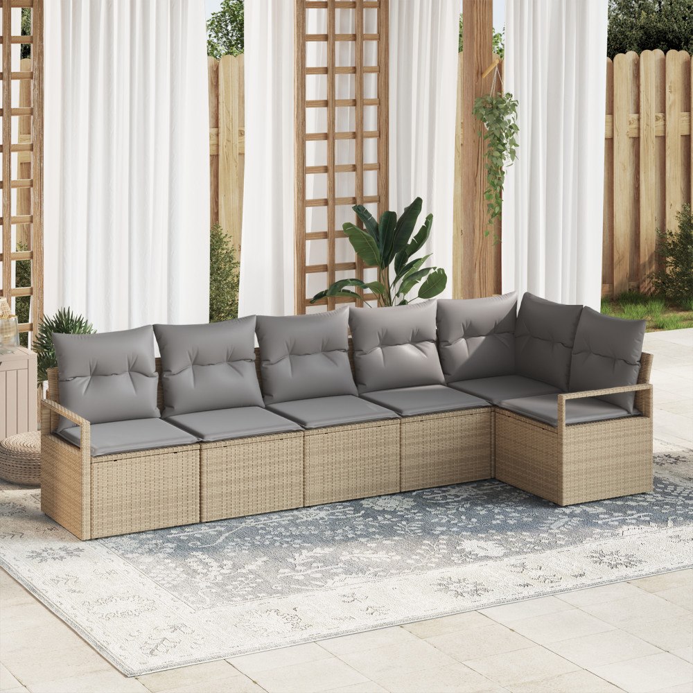 vidaXL Trädgårdsoffset med kudde med lagring 6 pcs Beige och Ljusgrå