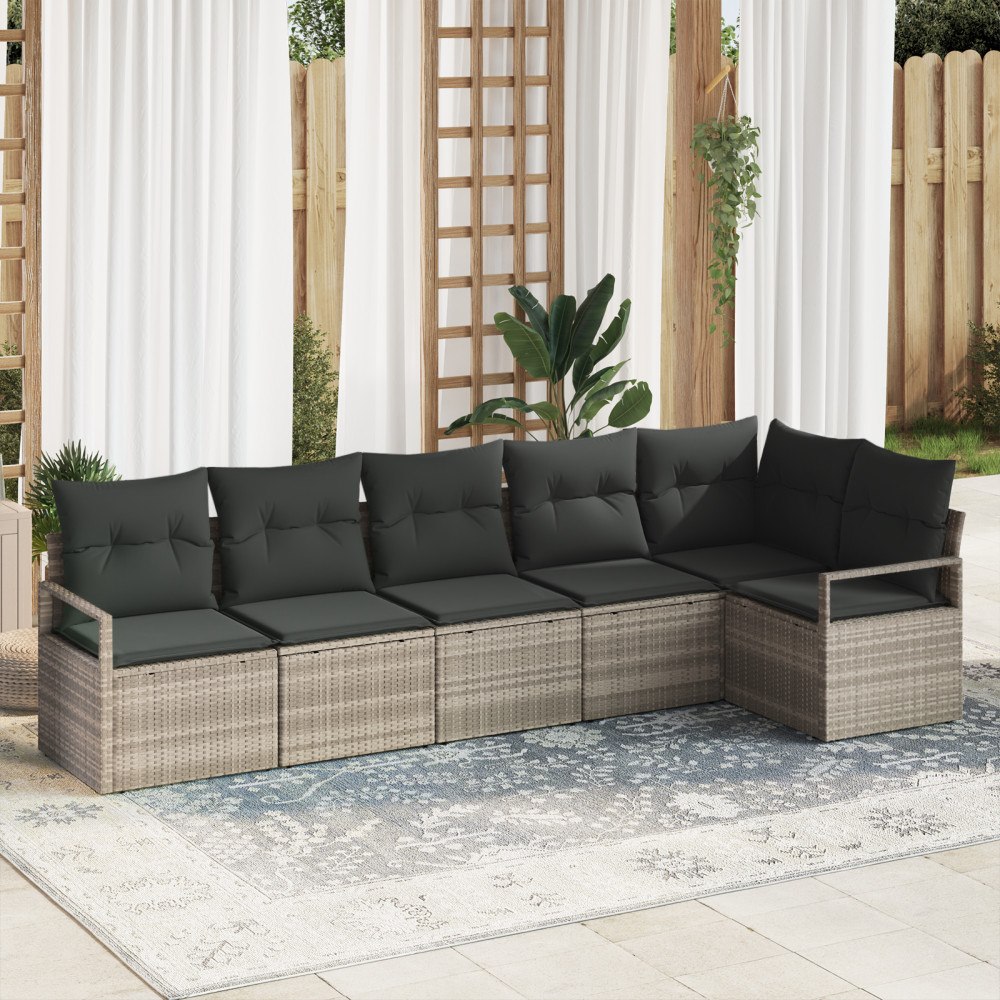 vidaXL Trädgårdsoffset 6 pcs Ljusgrå Poly Rattan, Pulverlackerat Stål