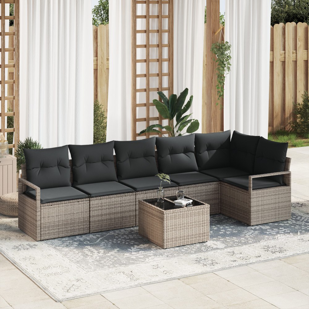 vidaXL Trädgårdsoffset 7 pcs Ljusgrå Poly Rattan, Pulverlackerat Stål