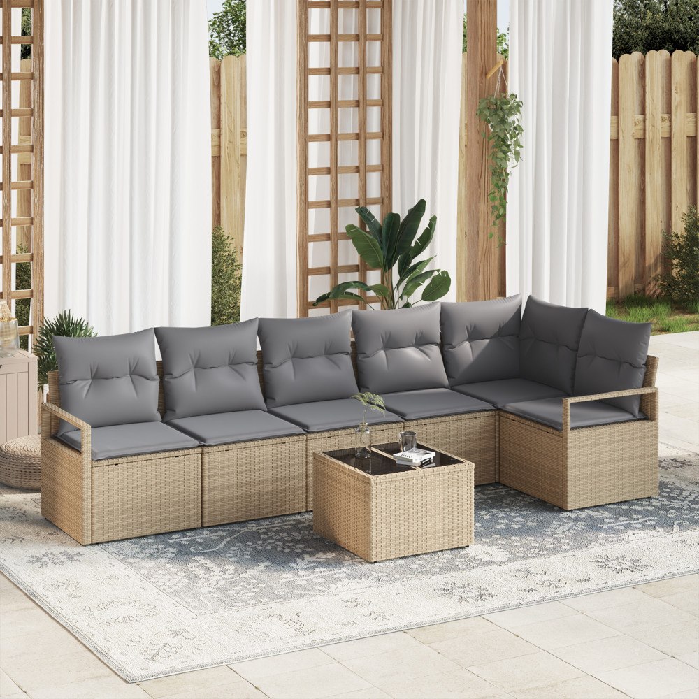 vidaXL Trädgårdsoffset med kudde med lagring 7 pcs Beige och Ljusgrå