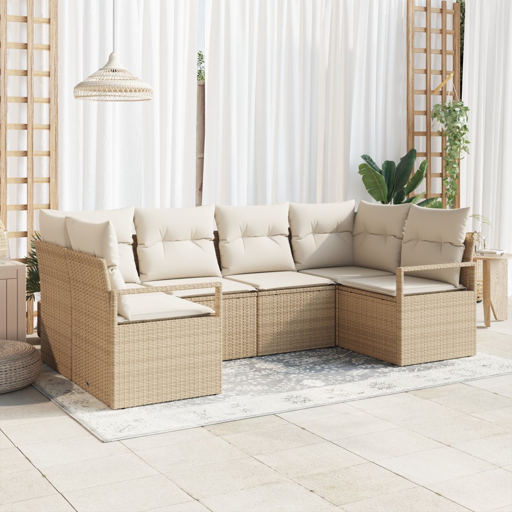 vidaXL 6-delars trädgårdsoffaset med kuddar Beige Poly Rottning
