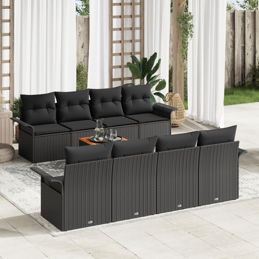vidaXL Trädgårdsoffset med kudde med kudde 7 pcs Svart 55 x 55 x 37 cm