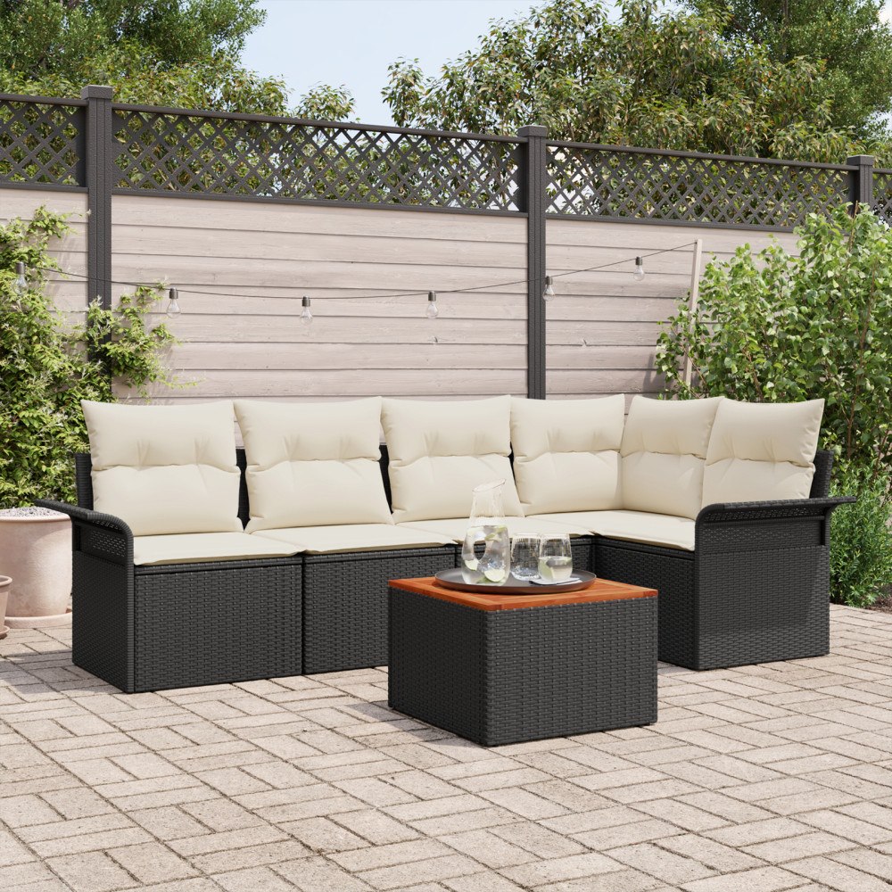vidaXL Trädgårdsoffset med kudde 6 pcs Svart och kräm 55 x 55 x 37 cm