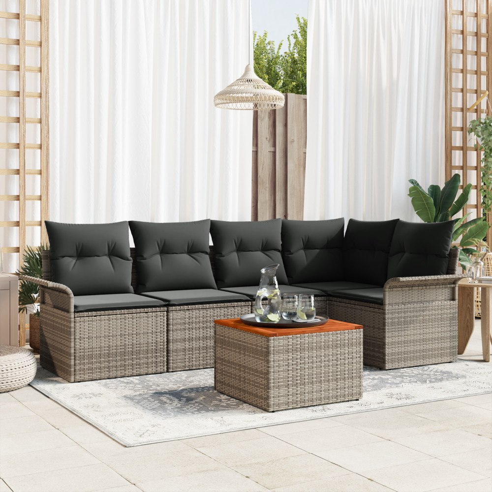 vidaXL Trädgårdsoffset med kudde med lagring 6 pcs Grå 55 x 55 x 37 cm