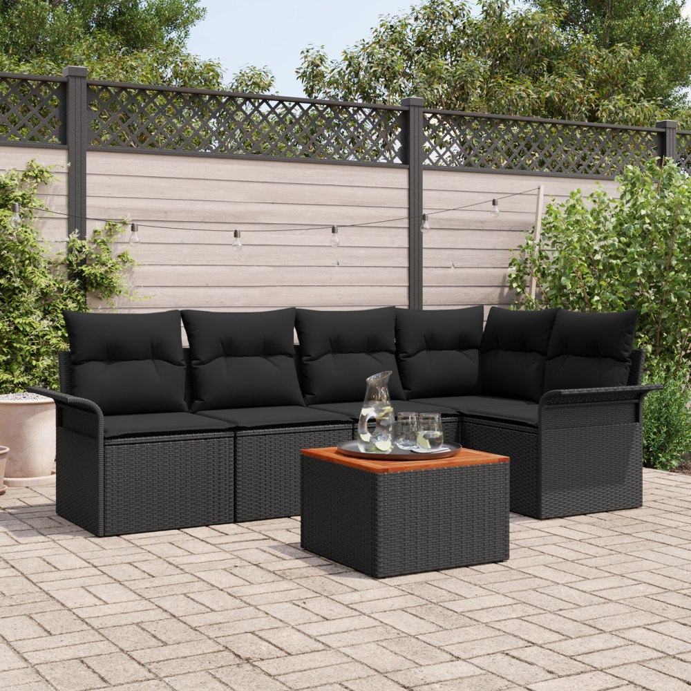 vidaXL Trädgårdsoffset med kudde med kudde 6 pcs Svart 55 x 55 x 37 cm