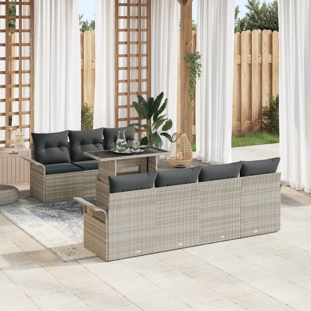 vidaXL Trädgårdsoffset med kudde med lagring 8 pcs Ljusgrå Poly rattan